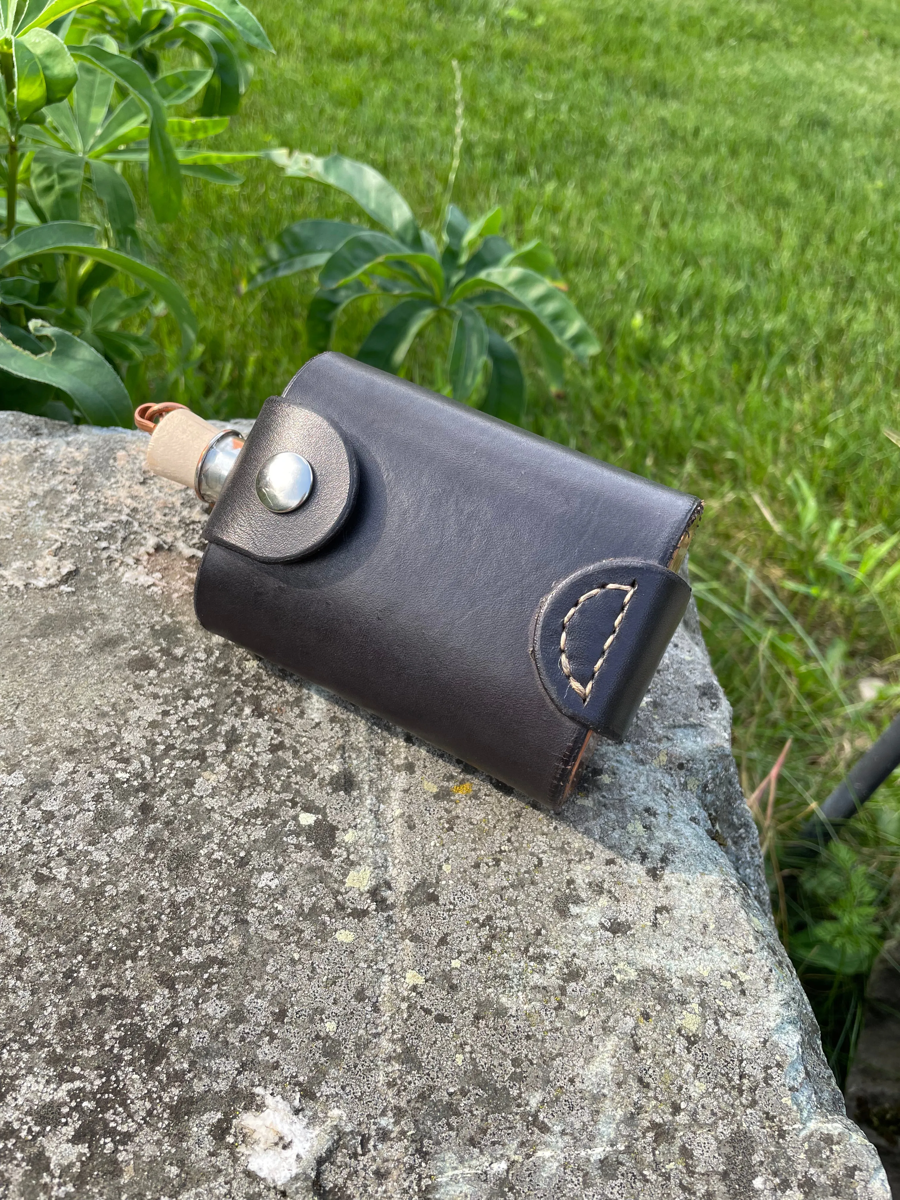 Black Leather Buckle Clip Flask