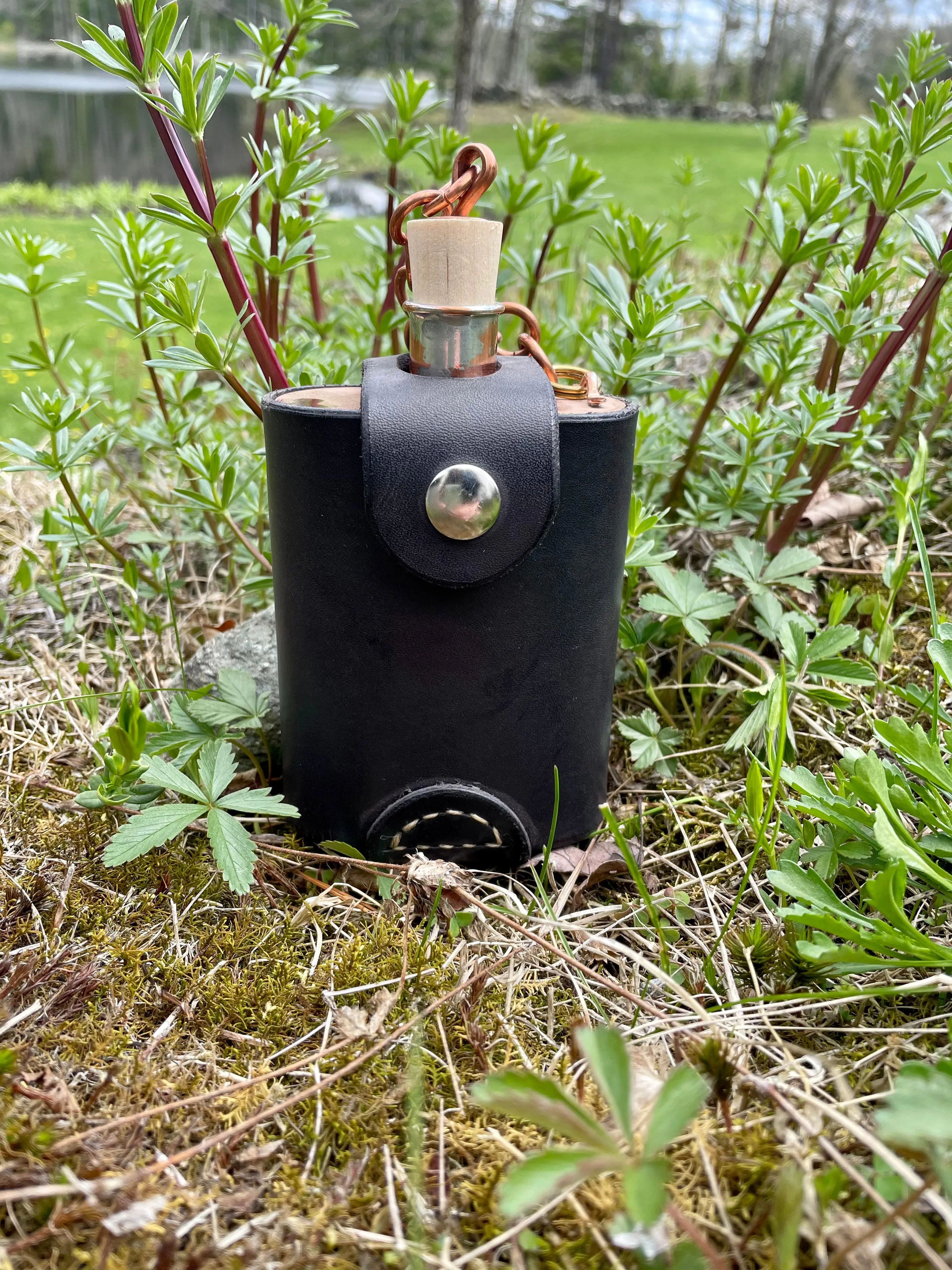 Black Leather Buckle Clip Flask