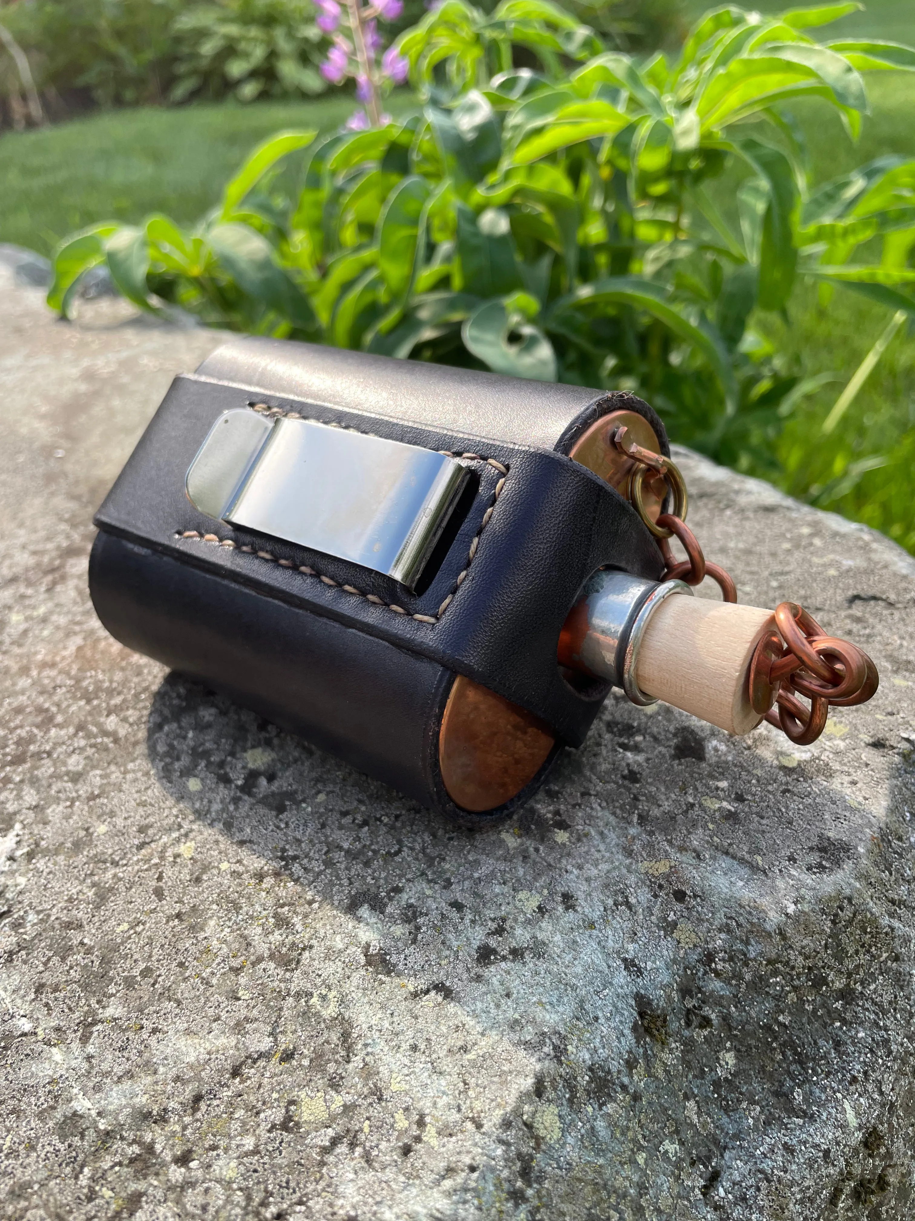 Black Leather Buckle Clip Flask