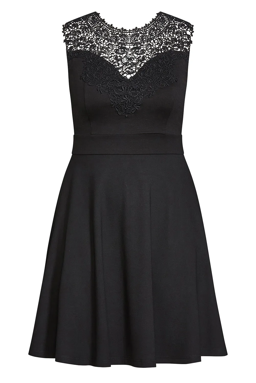 Black Plus Lace Yoke Sleeveless Fit & Flare Dress