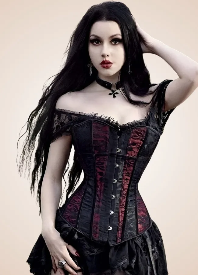 Black Red Steampunk Overbust Corset
