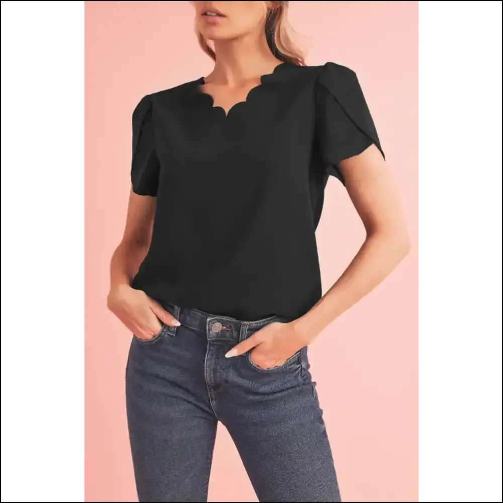 Black Scallop Trim Blouse: so Hot, It's Practically Illegal  🖤