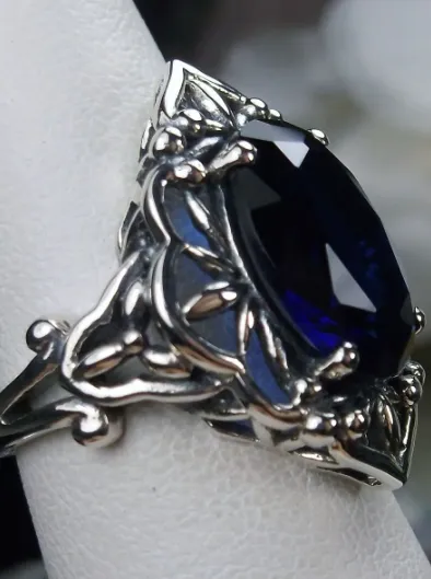 Blue Sapphire Ring, Gothic Filigree Ring - Vintage Style Ring D98