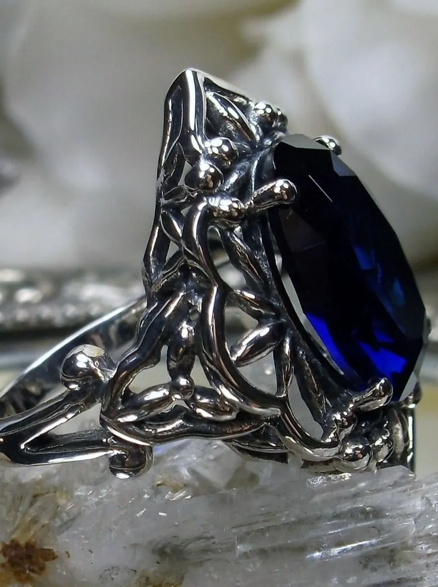Blue Sapphire Ring, Gothic Filigree Ring - Vintage Style Ring D98