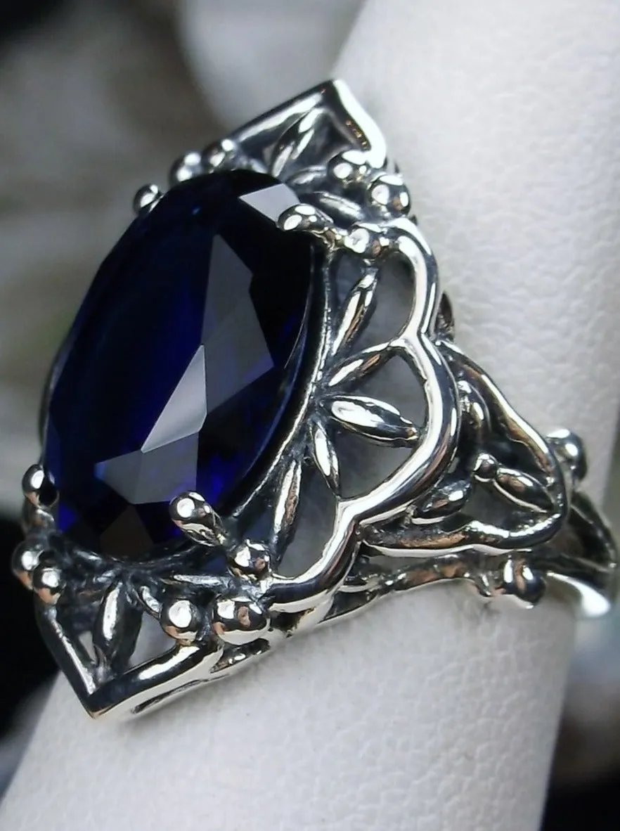 Blue Sapphire Ring, Gothic Filigree Ring - Vintage Style Ring D98