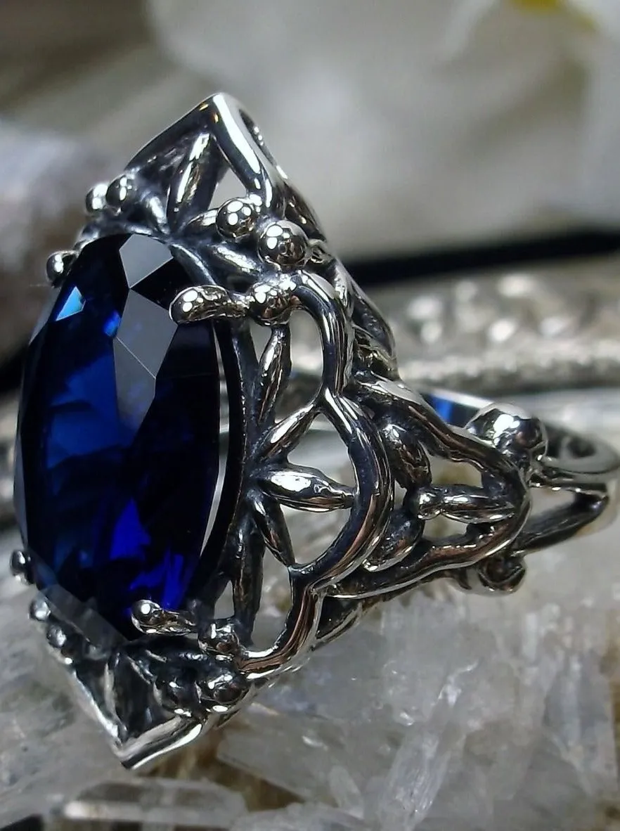 Blue Sapphire Ring, Gothic Filigree Ring - Vintage Style Ring D98