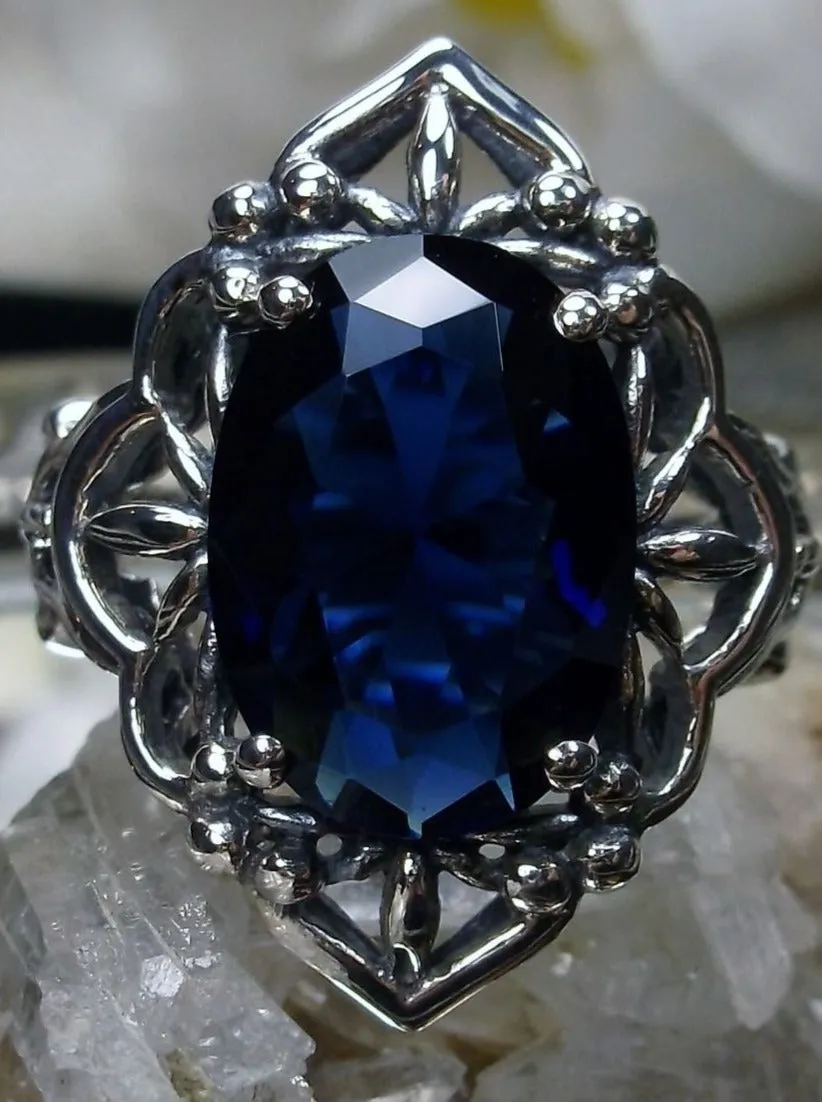 Blue Sapphire Ring, Gothic Filigree Ring - Vintage Style Ring D98