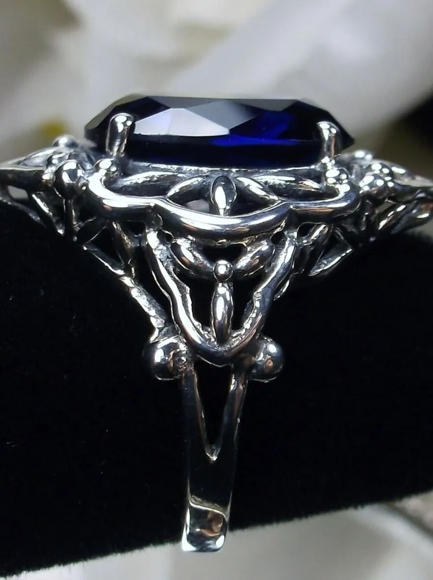 Blue Sapphire Ring, Gothic Filigree Ring - Vintage Style Ring D98