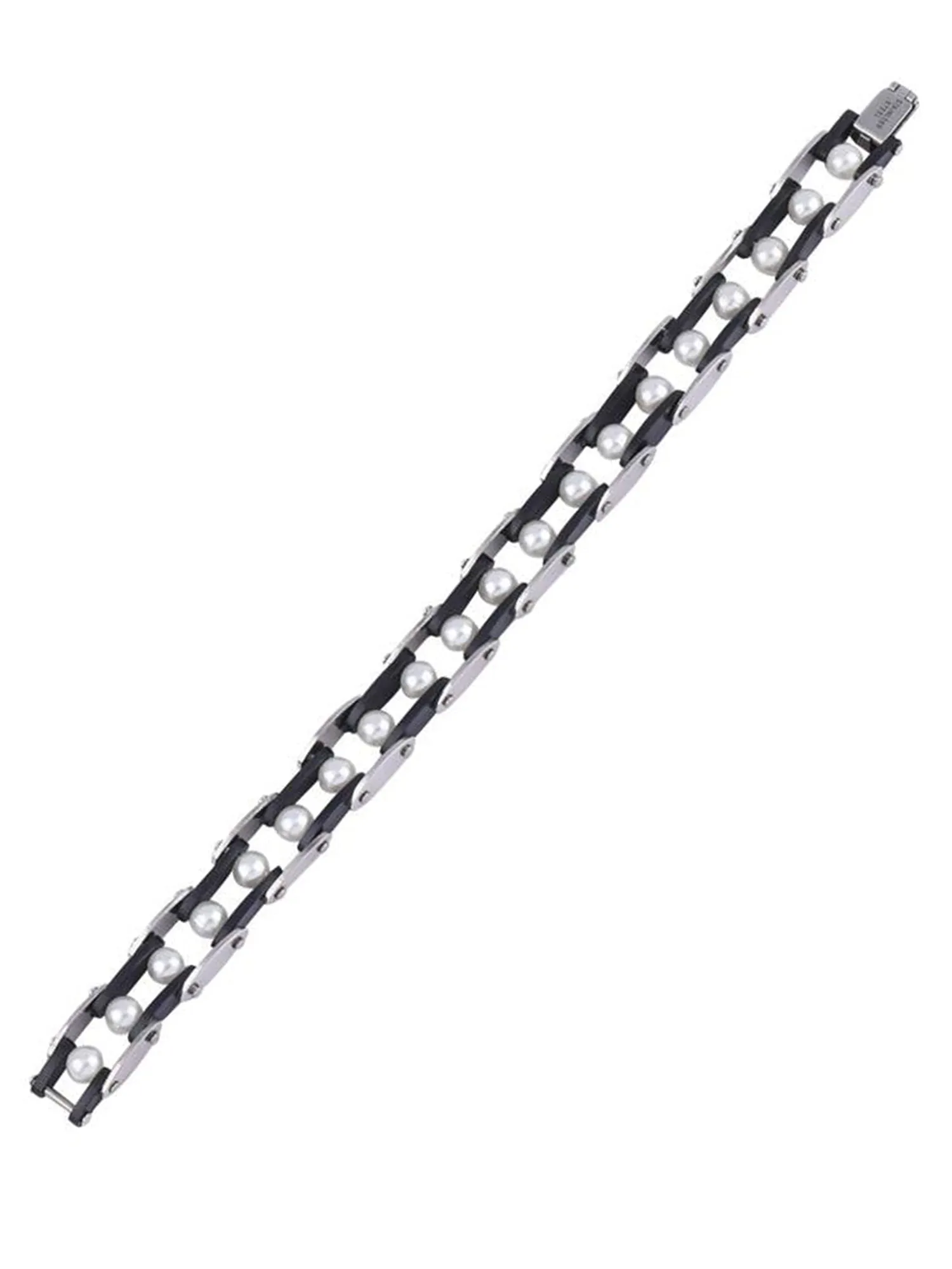 Bohey by KARATCART Men's Leather Black and Silver Link Stainless Steel Bracelet