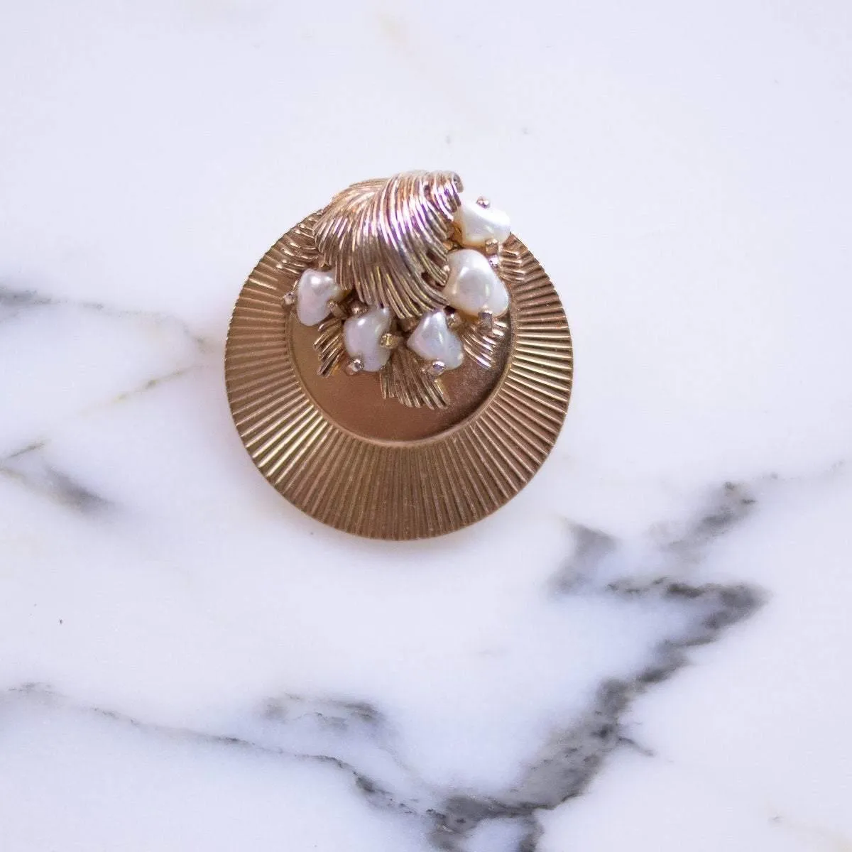 Boucher Gold Brooch With Faux Pearls