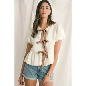 Bow-ut to be Adorable: the Elegant White Bow Babydoll Blouse 🎀