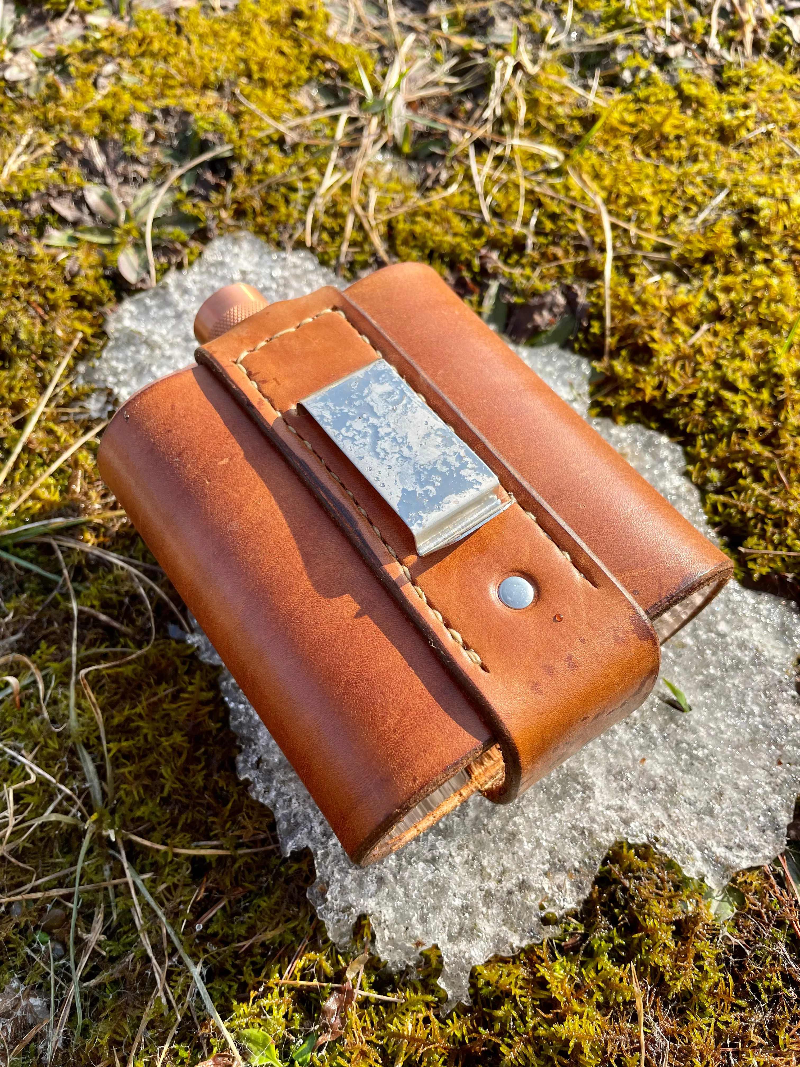 Brown Leather Buckle Clip Flask