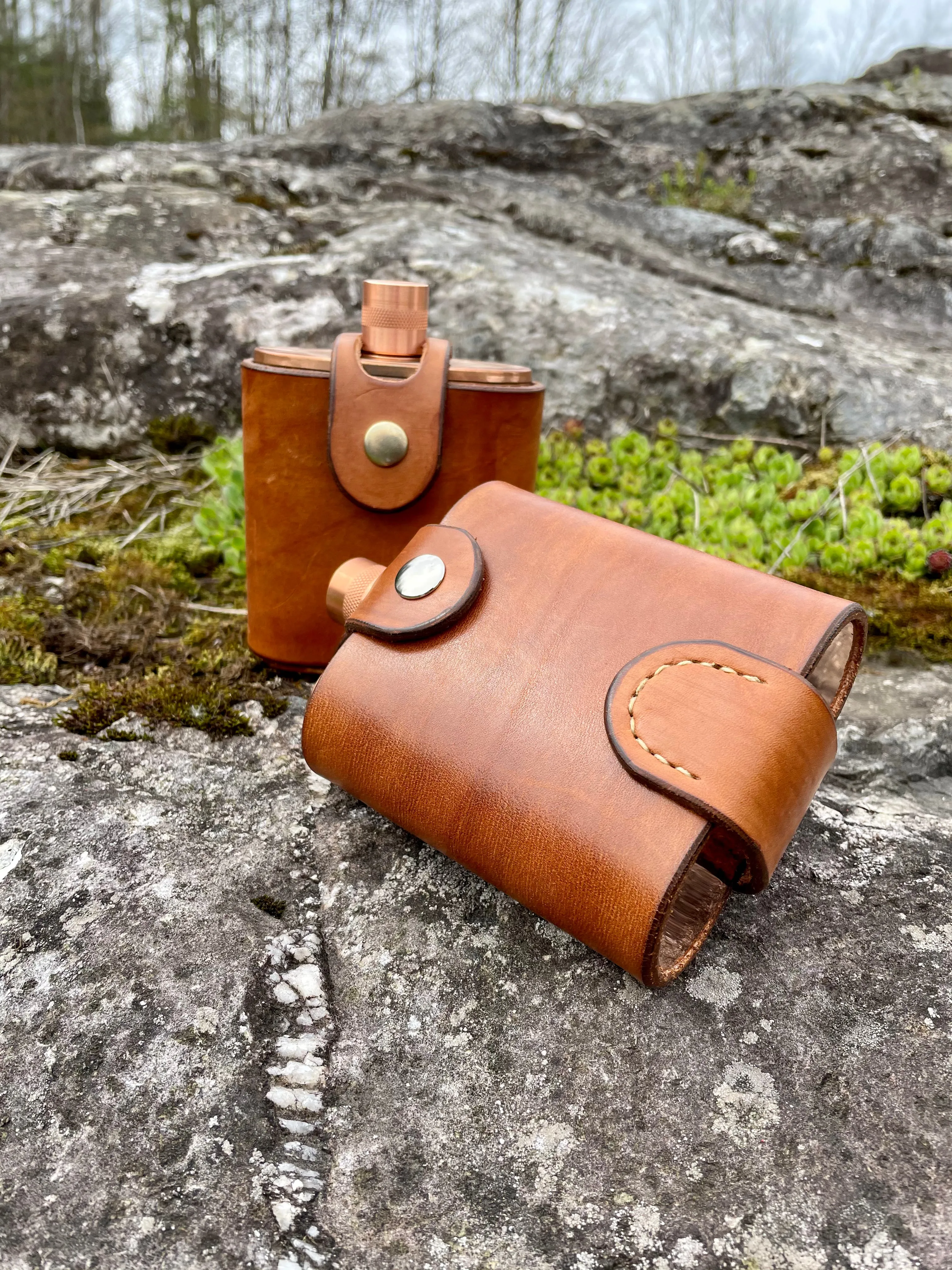 Brown Leather Buckle Clip Flask