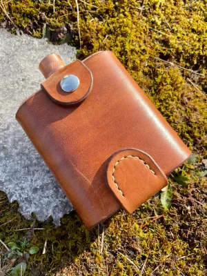 Brown Leather Buckle Clip Flask