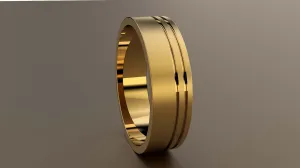 Brushed Yellow Gold 6mm Double Offset Groove Wedding Band
