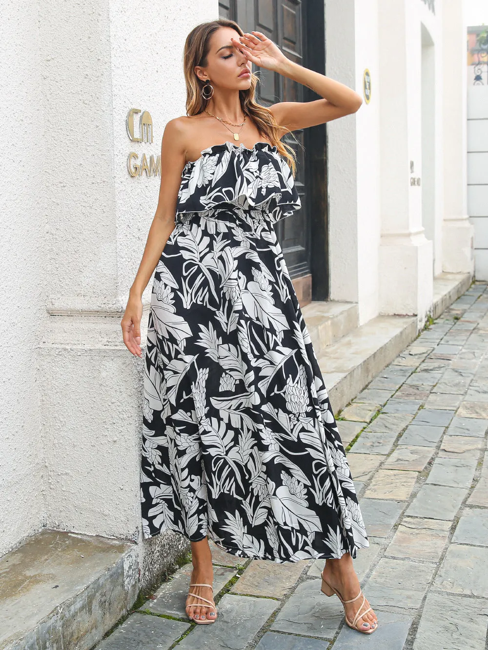Casual Bandeau Vacation Maxi Dress