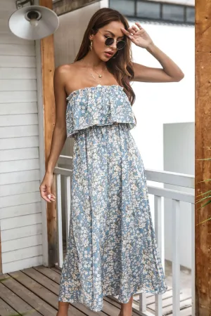 Casual Bandeau Vacation Maxi Dress