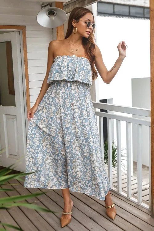 Casual Bandeau Vacation Maxi Dress