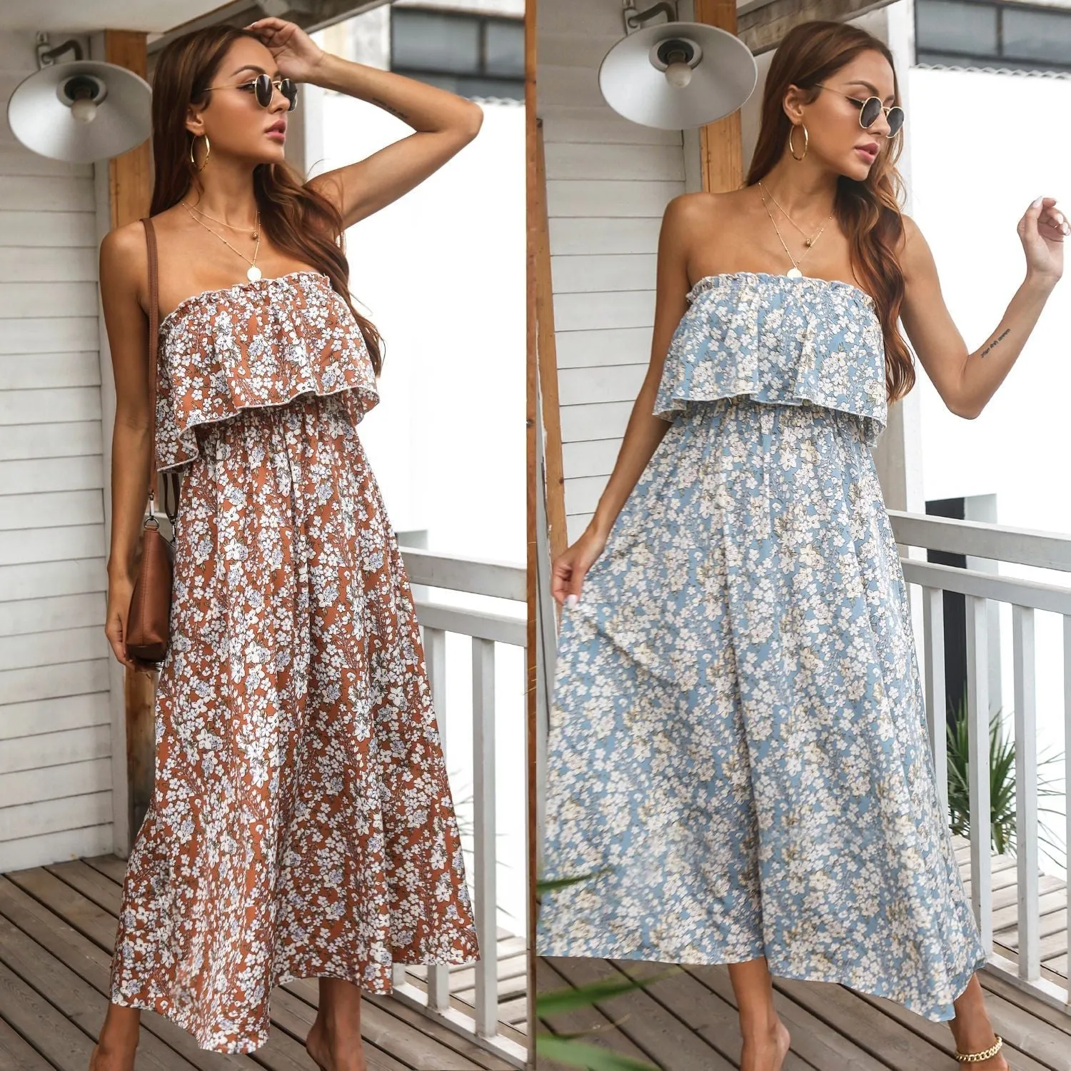 Casual Bandeau Vacation Maxi Dress