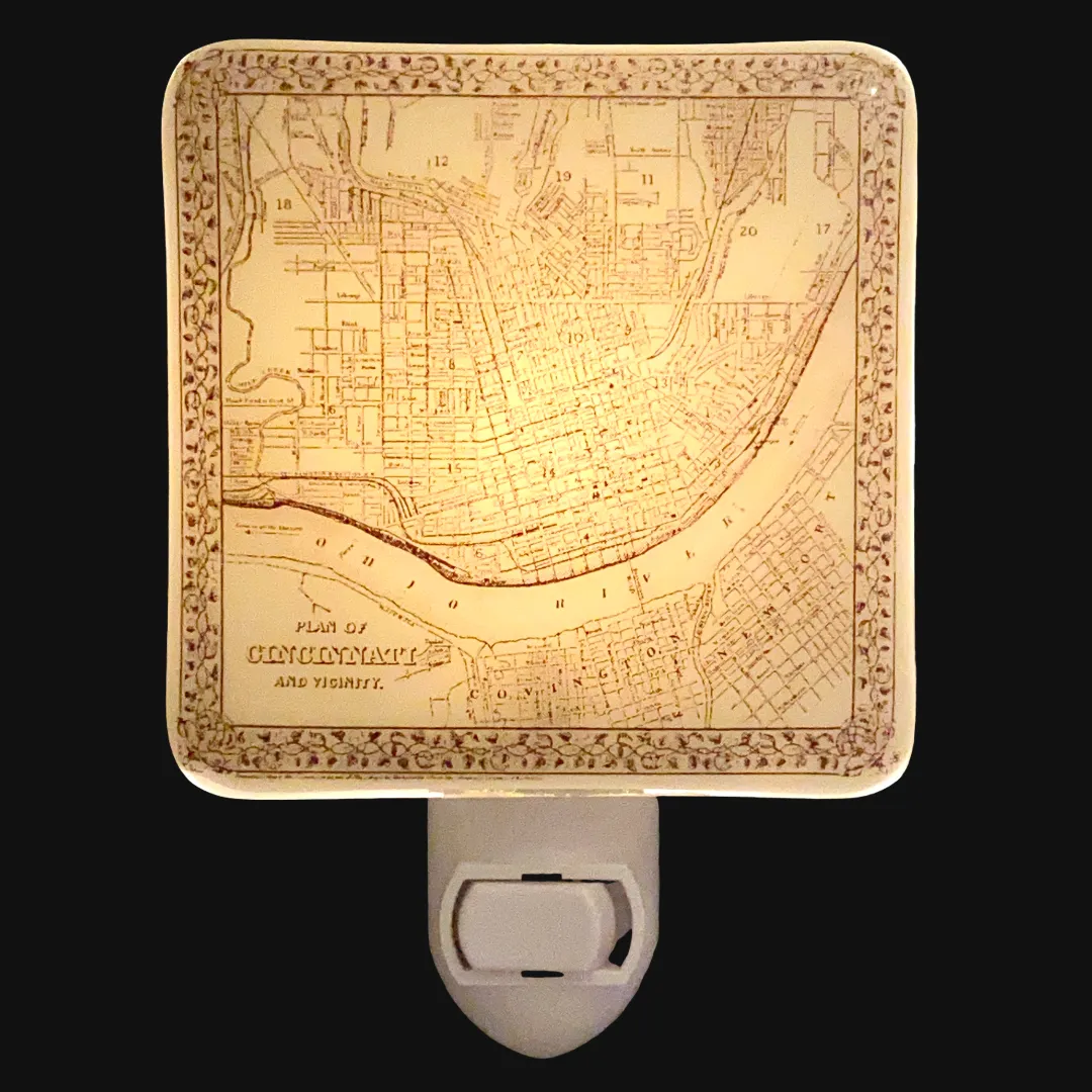 Cincinnati Ohio - 1800's Vintage Map Illustration Night Light