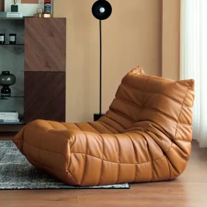 Classic Armless Lazy Lounge Chair - Brown Leather