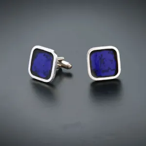 Clean design classic silver and enamel cufflinks