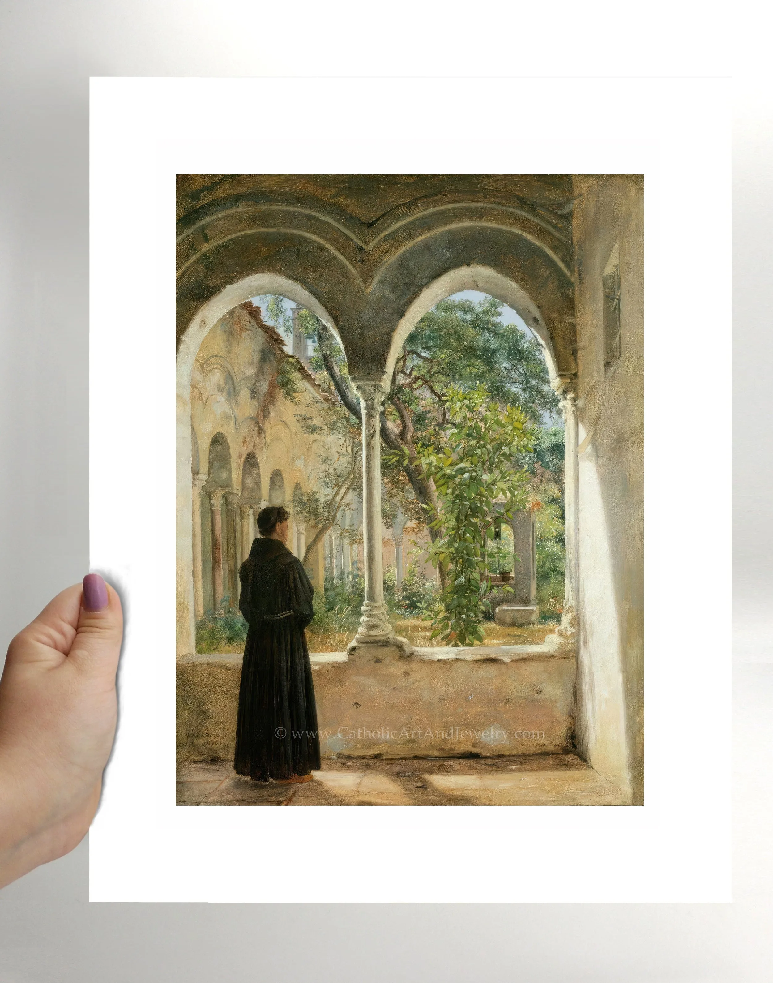 Cloister in Palermo with a Franciscan – Martinus Rørbye – Catholic Art – Catholic Gift – Archival Quality