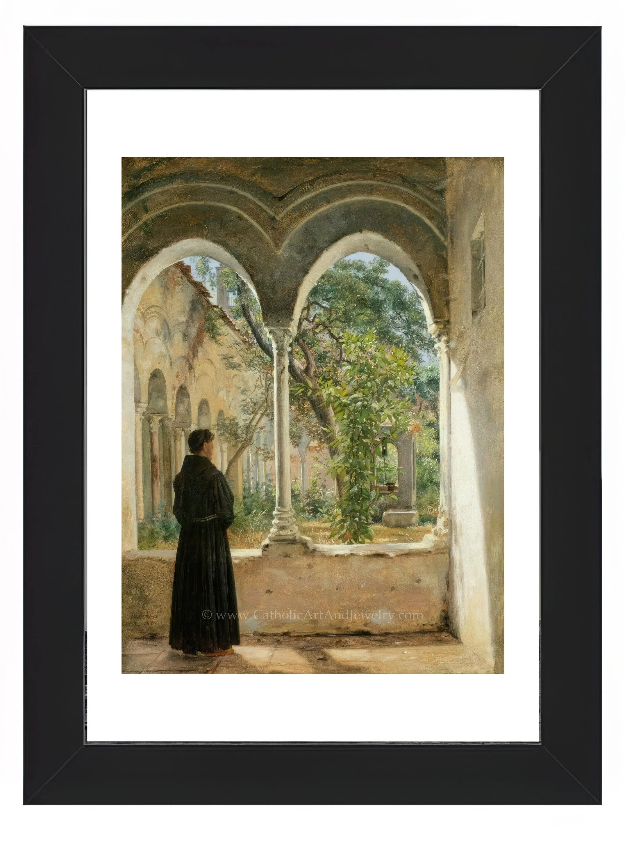 Cloister in Palermo with a Franciscan – Martinus Rørbye – Catholic Art – Catholic Gift – Archival Quality