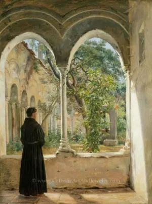 Cloister in Palermo with a Franciscan – Martinus Rørbye – Catholic Art – Catholic Gift – Archival Quality