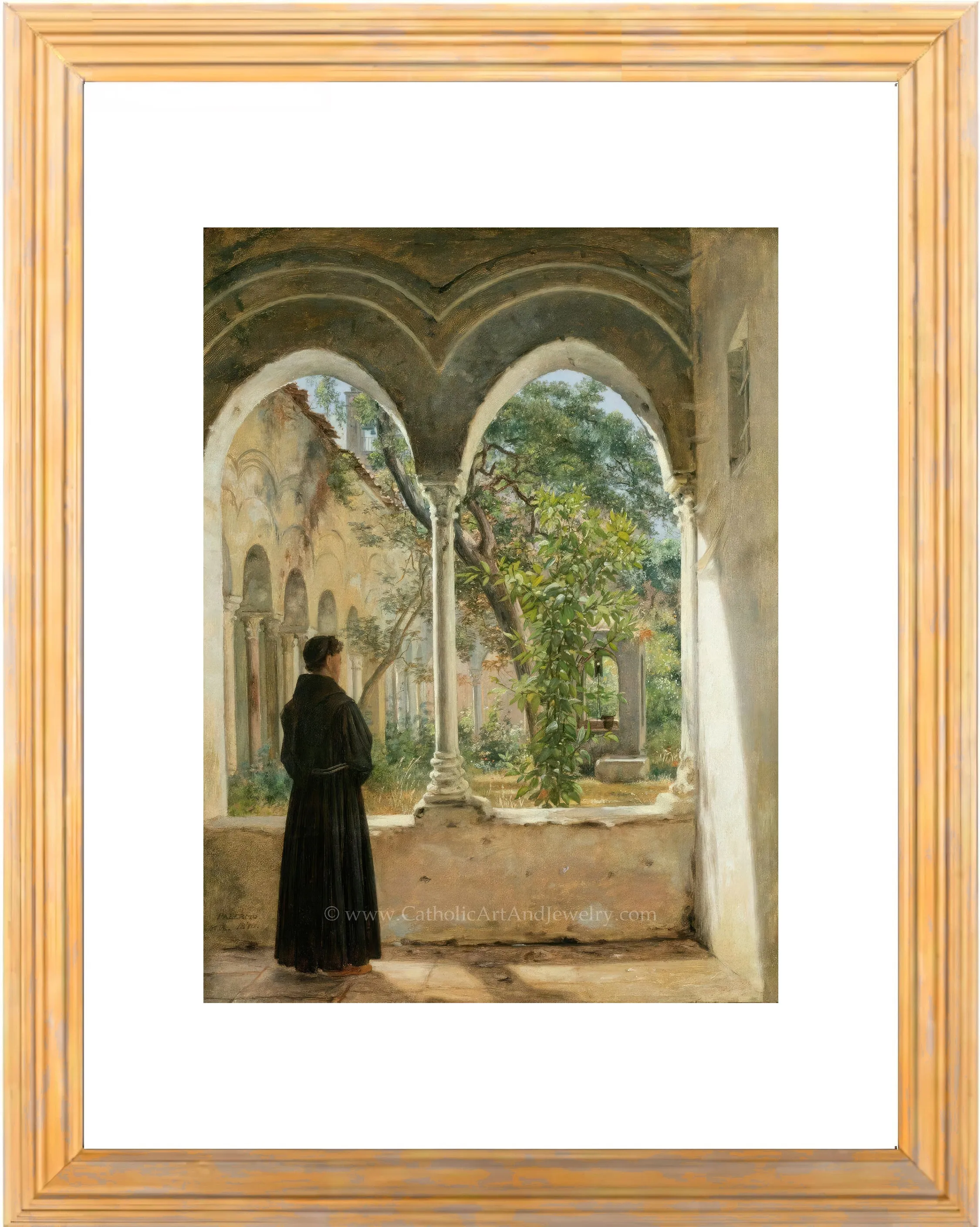 Cloister in Palermo with a Franciscan – Martinus Rørbye – Catholic Art – Catholic Gift – Archival Quality