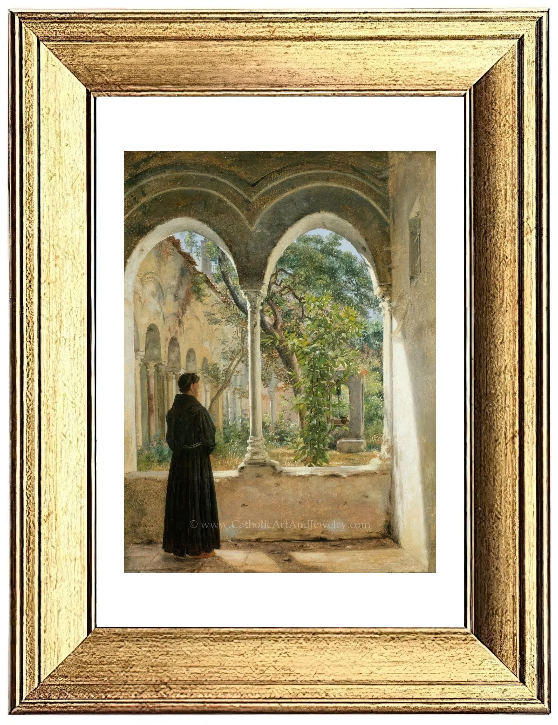 Cloister in Palermo with a Franciscan – Martinus Rørbye – Catholic Art – Catholic Gift – Archival Quality