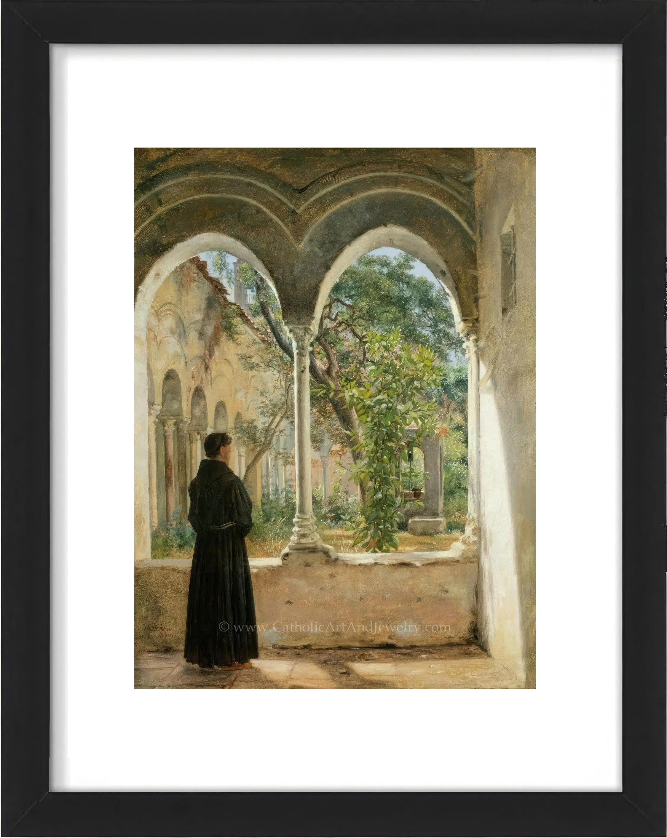 Cloister in Palermo with a Franciscan – Martinus Rørbye – Catholic Art – Catholic Gift – Archival Quality