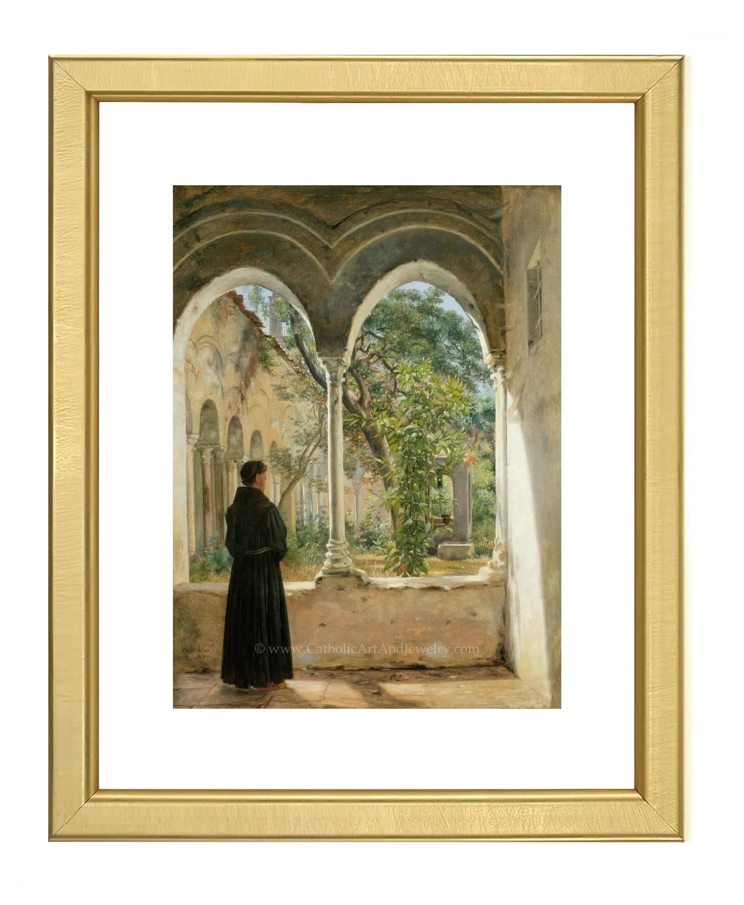 Cloister in Palermo with a Franciscan – Martinus Rørbye – Catholic Art – Catholic Gift – Archival Quality