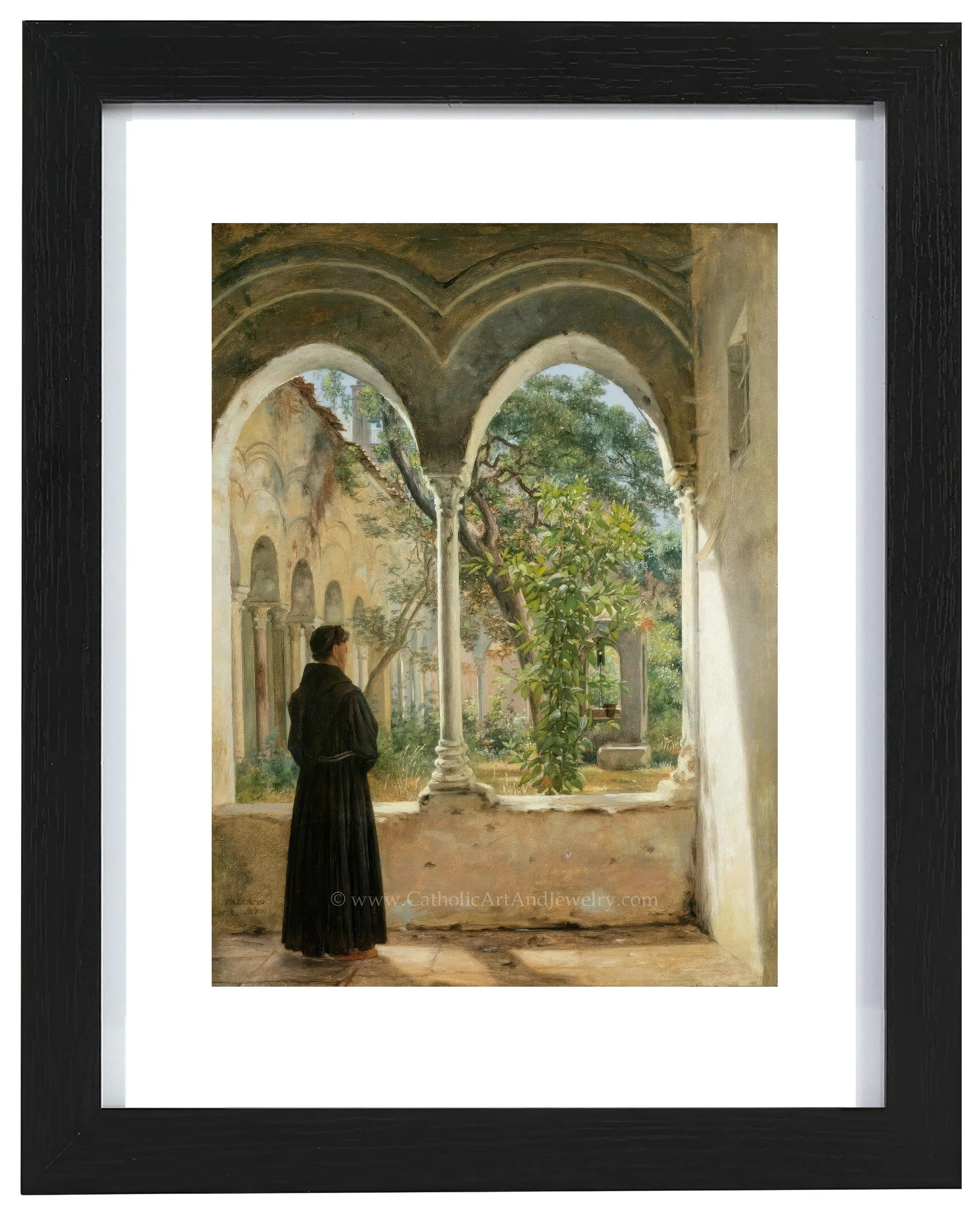 Cloister in Palermo with a Franciscan – Martinus Rørbye – Catholic Art – Catholic Gift – Archival Quality