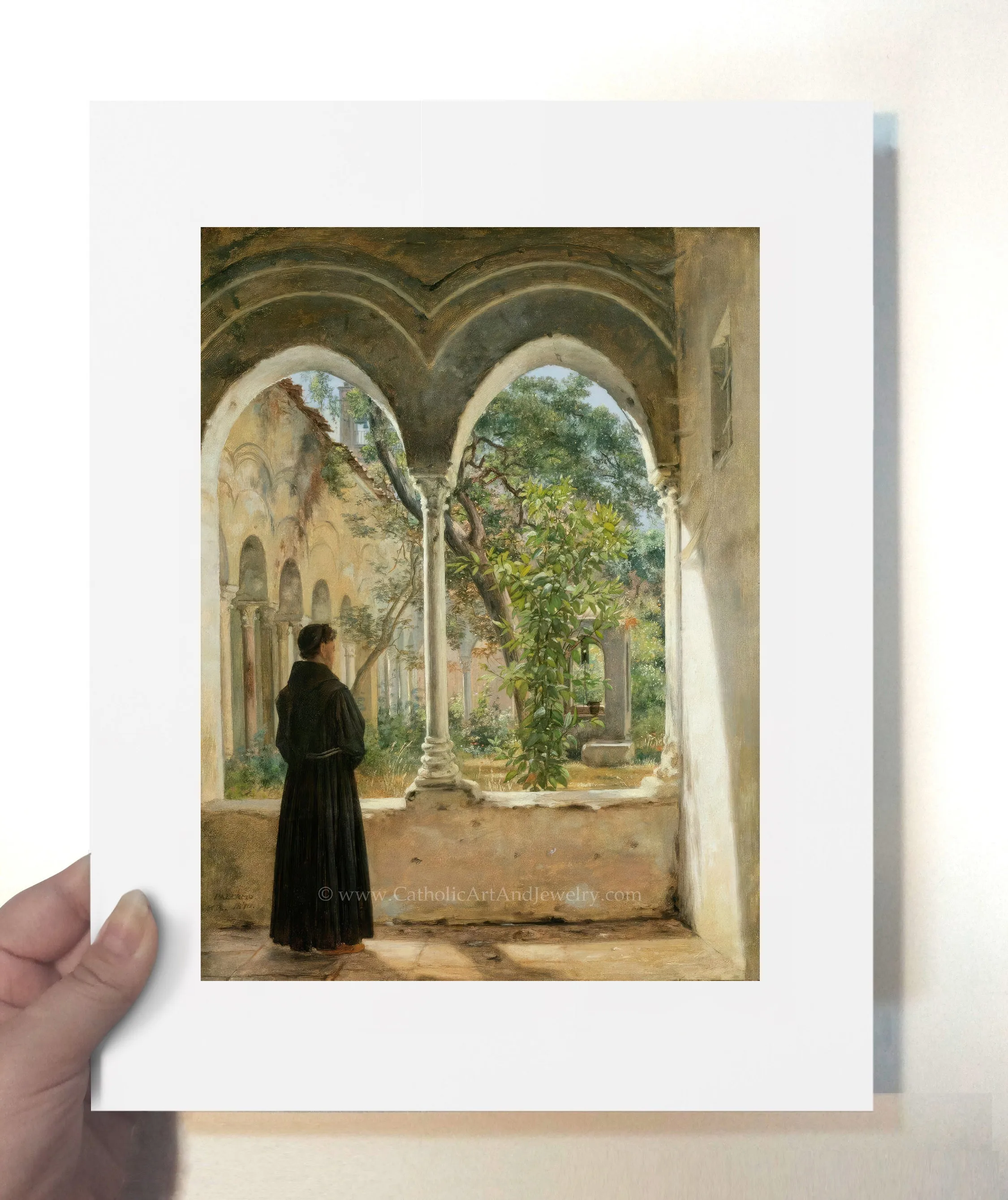 Cloister in Palermo with a Franciscan – Martinus Rørbye – Catholic Art – Catholic Gift – Archival Quality