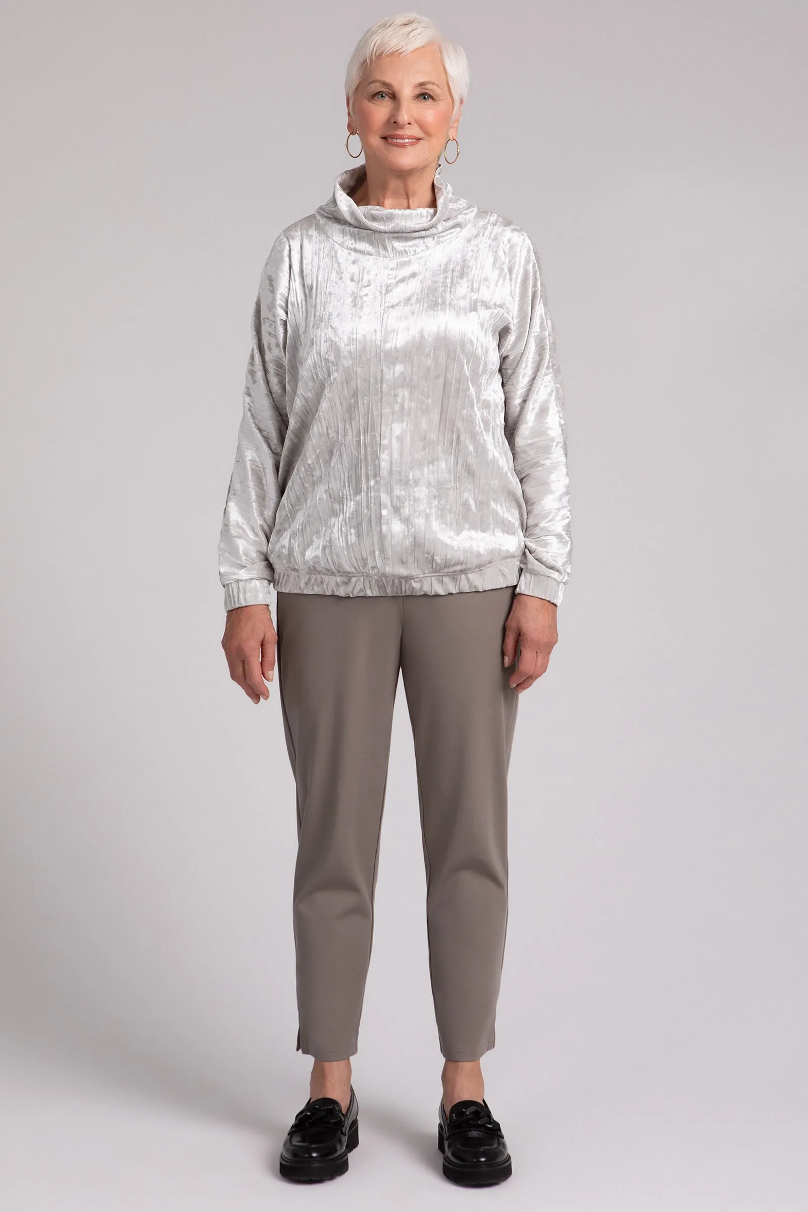 Crinkle Velvet Funnel Neck Top