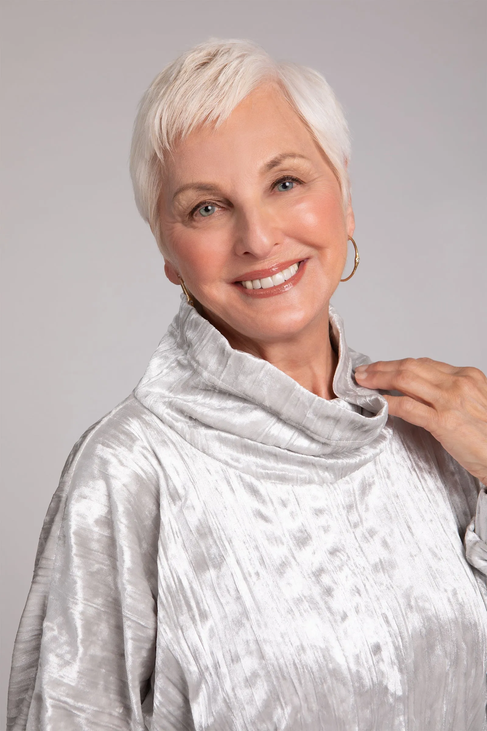 Crinkle Velvet Funnel Neck Top