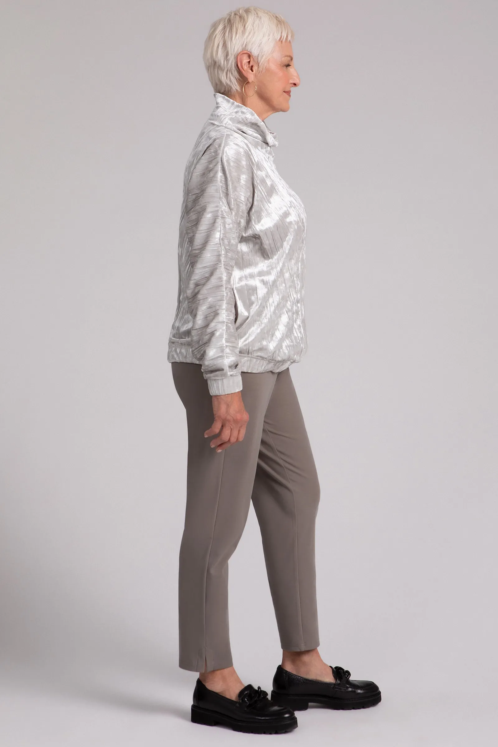 Crinkle Velvet Funnel Neck Top