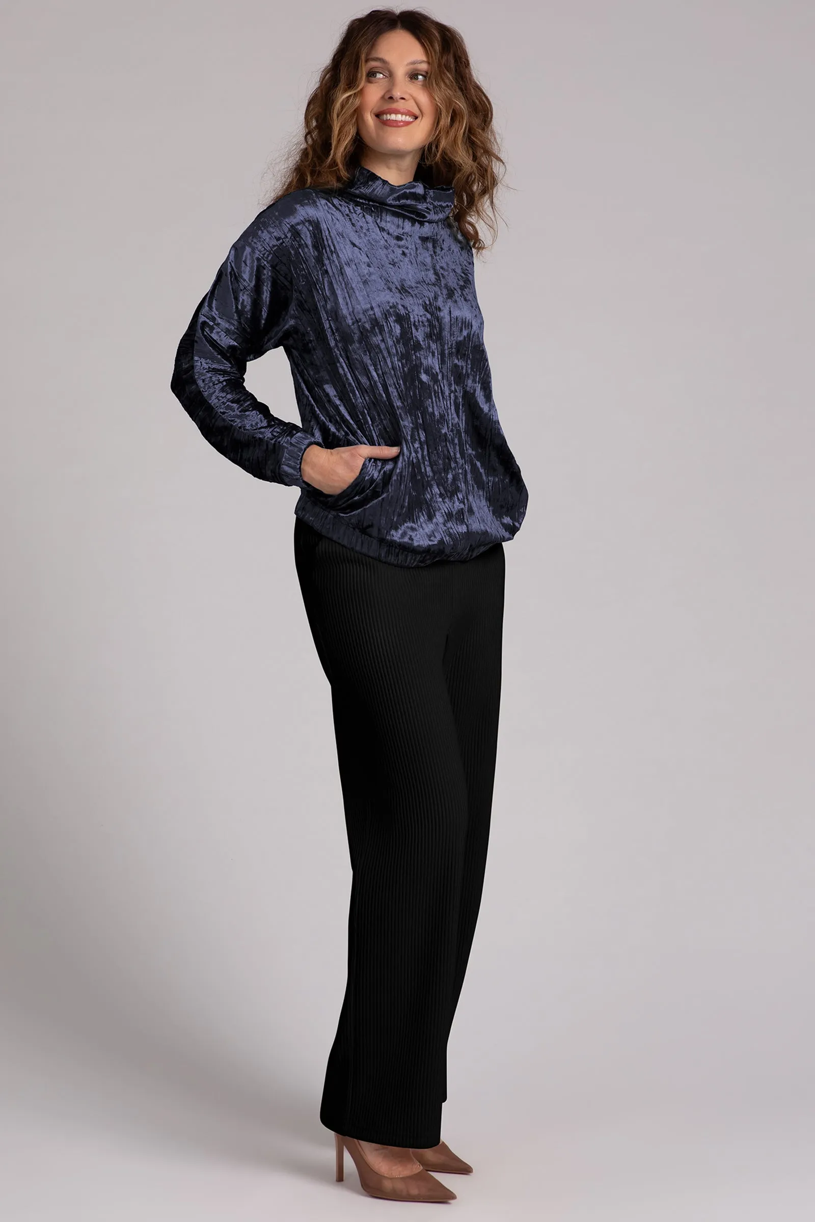 Crinkle Velvet Funnel Neck Top