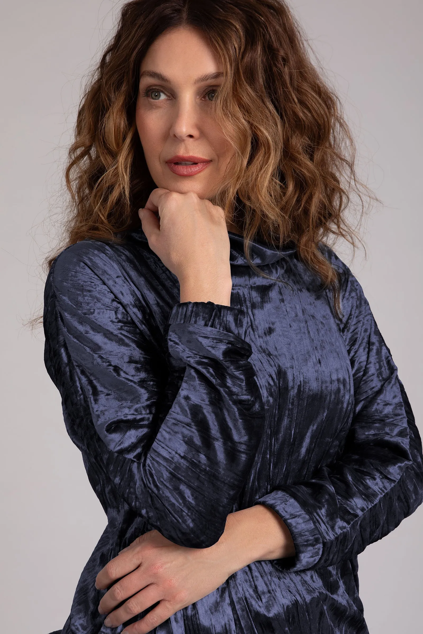 Crinkle Velvet Funnel Neck Top