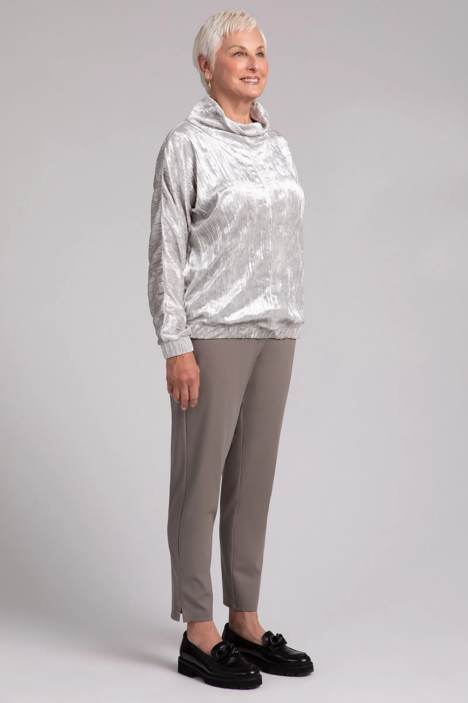 Crinkle Velvet Funnel Neck Top