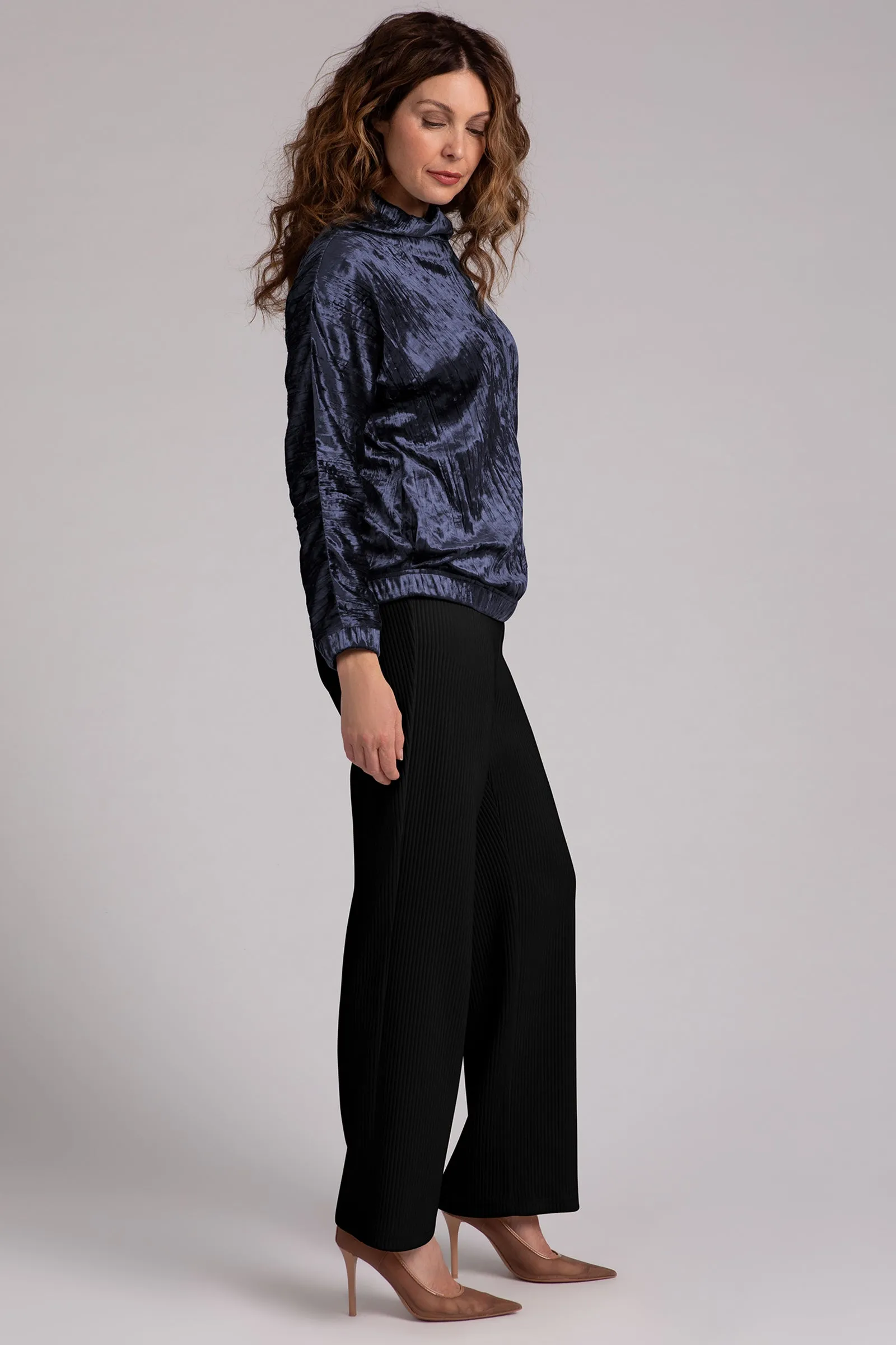 Crinkle Velvet Funnel Neck Top