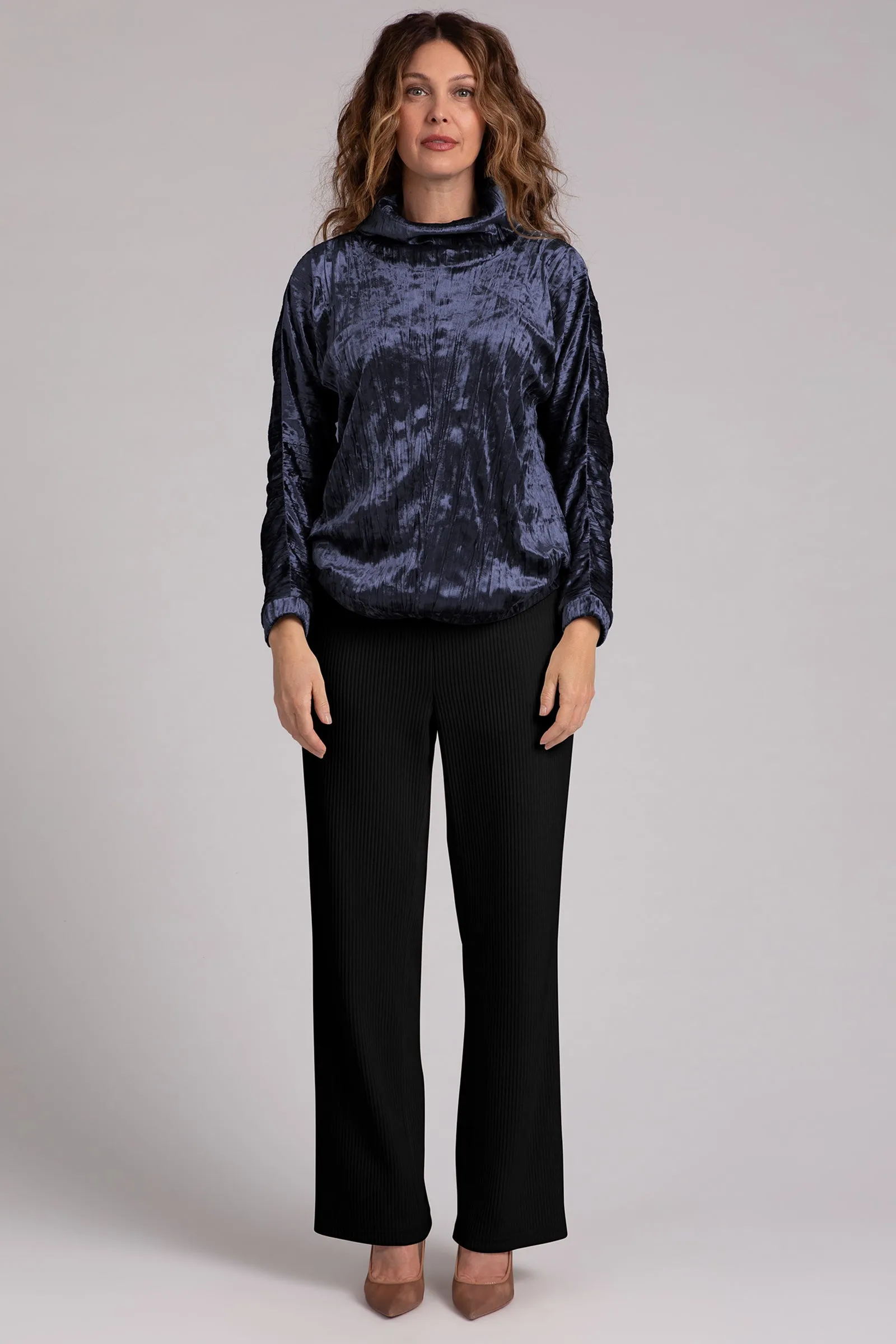 Crinkle Velvet Funnel Neck Top