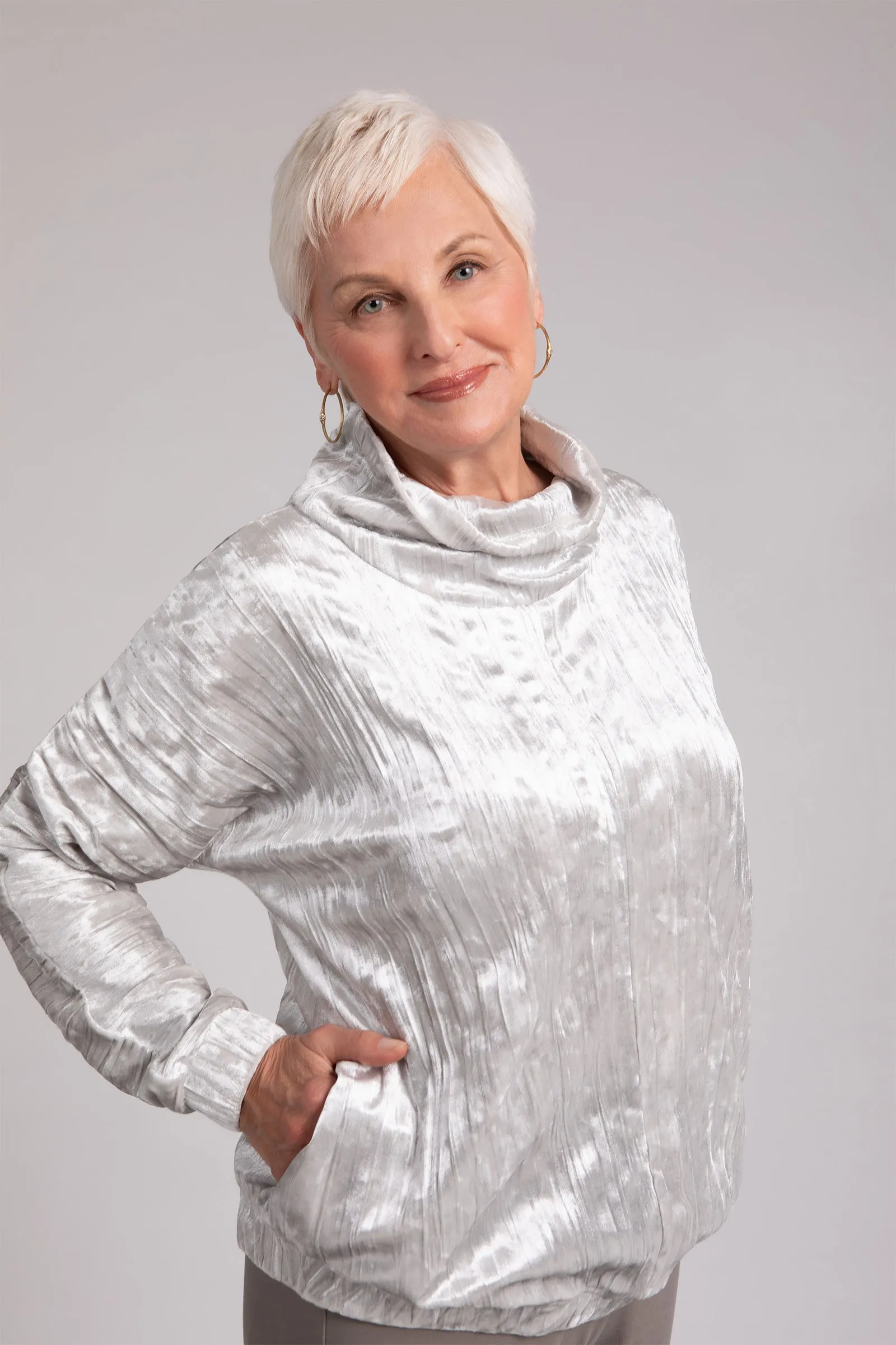 Crinkle Velvet Funnel Neck Top