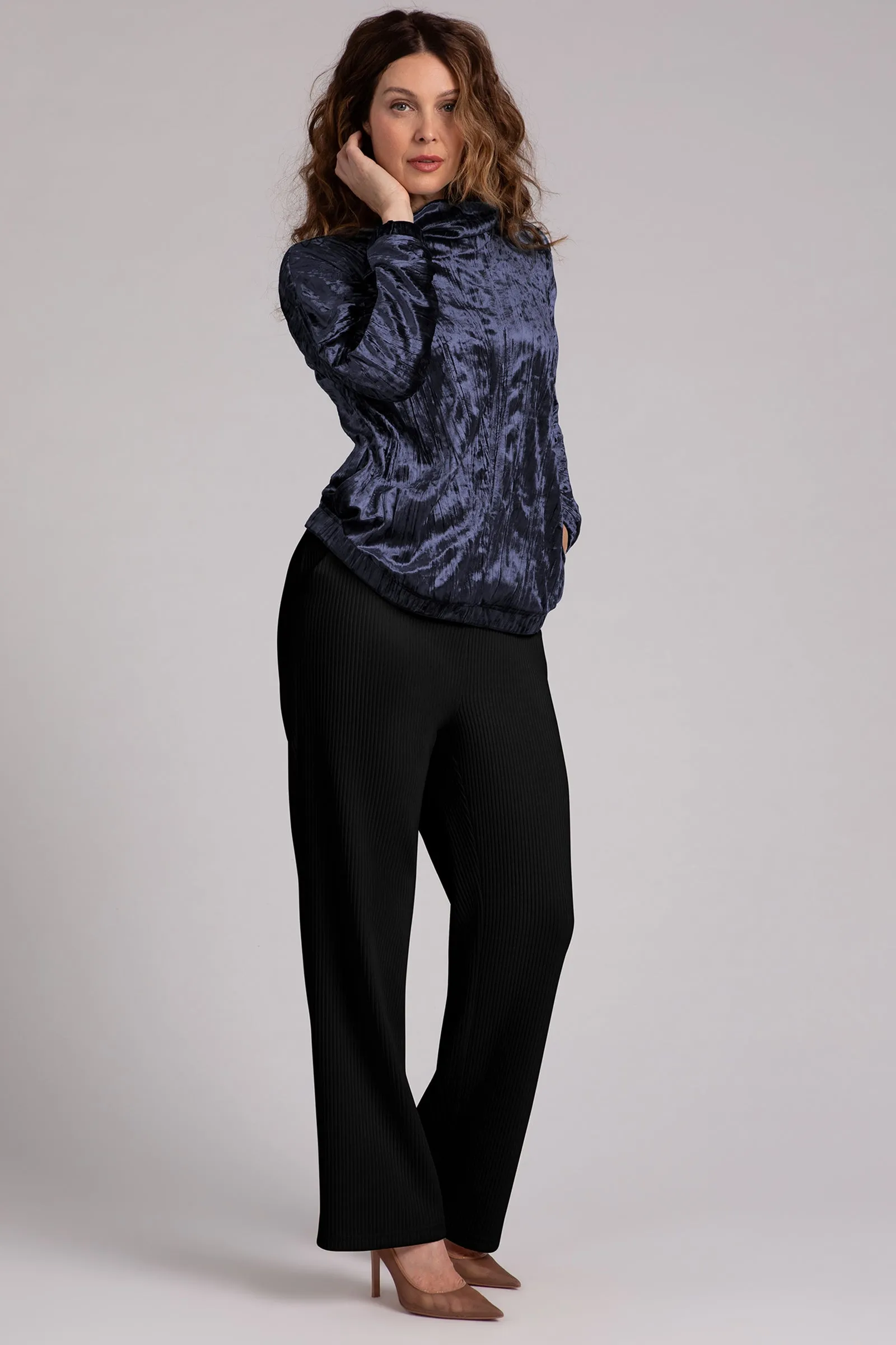 Crinkle Velvet Funnel Neck Top