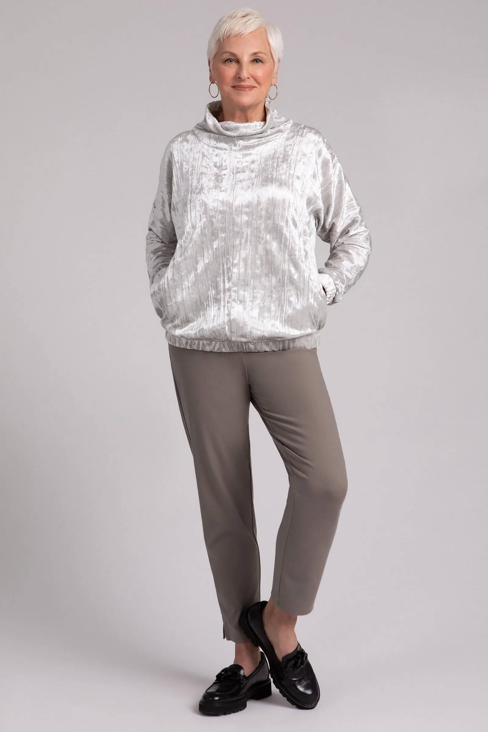 Crinkle Velvet Funnel Neck Top