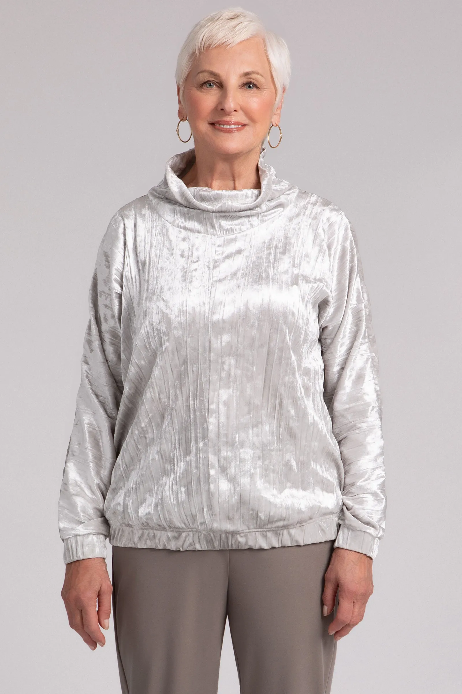 Crinkle Velvet Funnel Neck Top