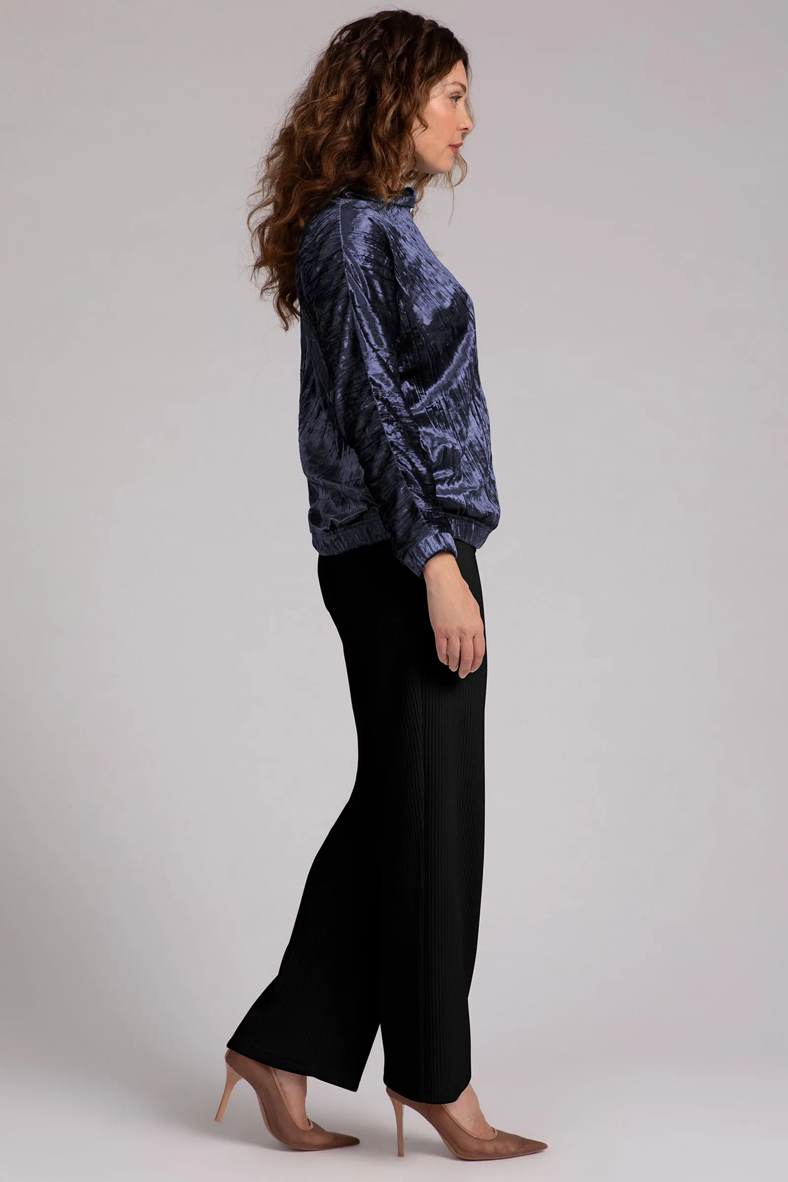 Crinkle Velvet Funnel Neck Top