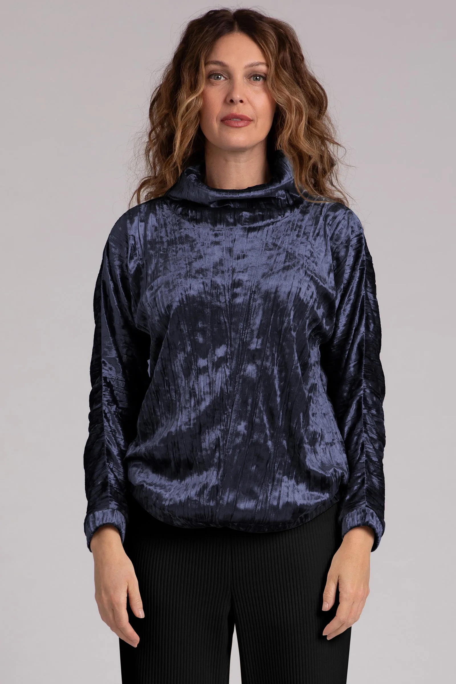 Crinkle Velvet Funnel Neck Top