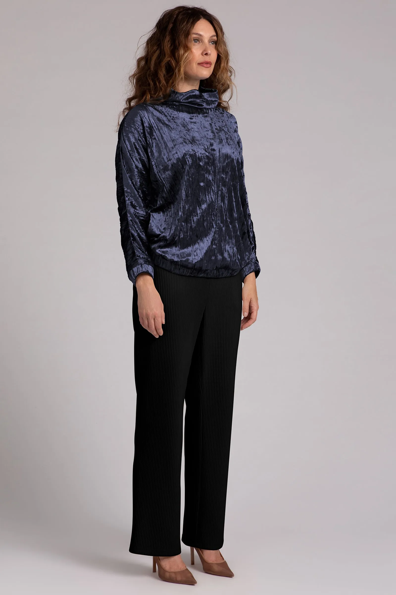 Crinkle Velvet Funnel Neck Top